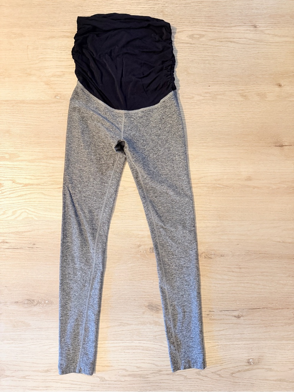 Beyond Yoga Maternity Gray Heather Leggings with Black Waist Panel